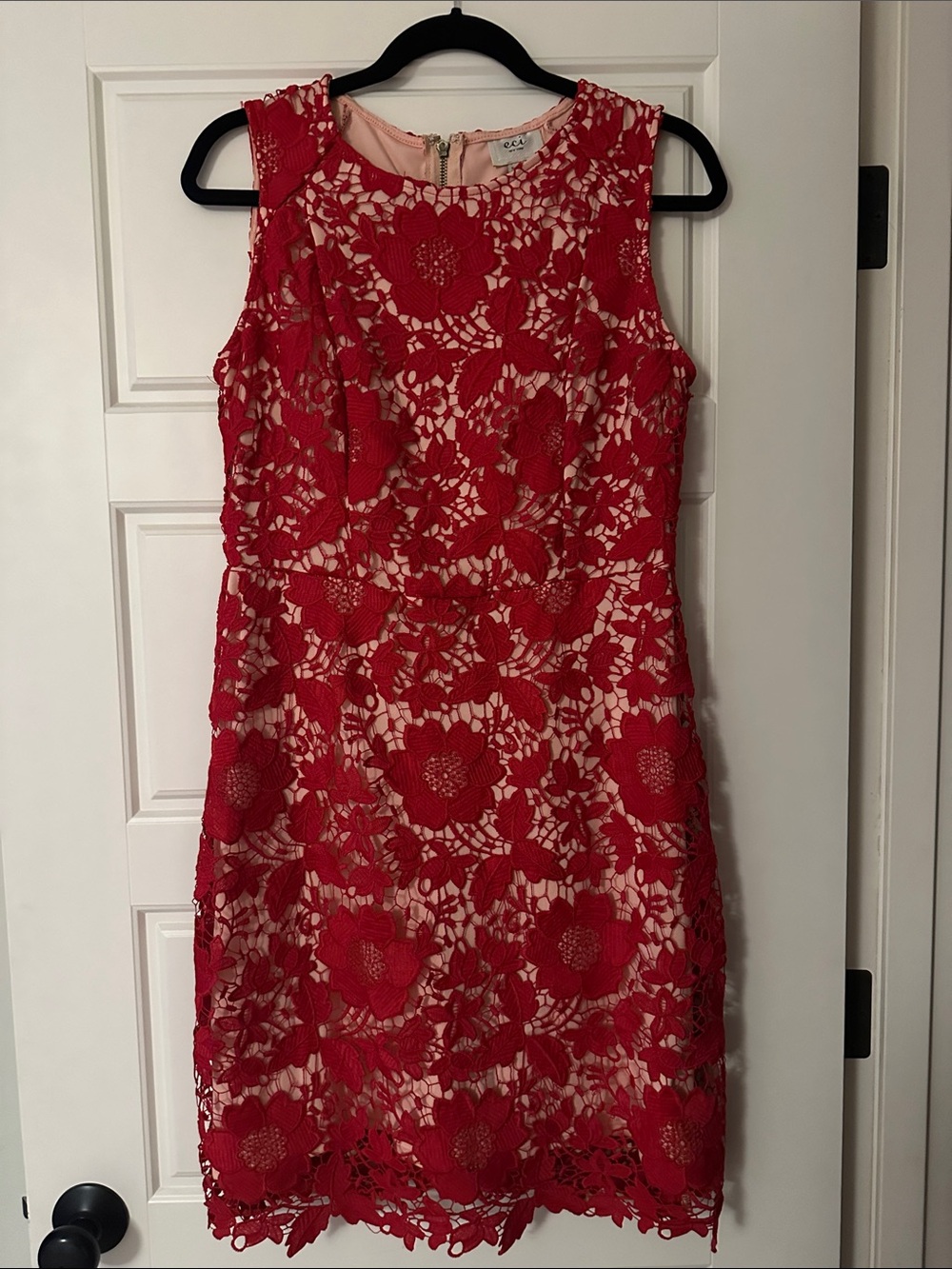ECI Red Floral Lace Midi Dress